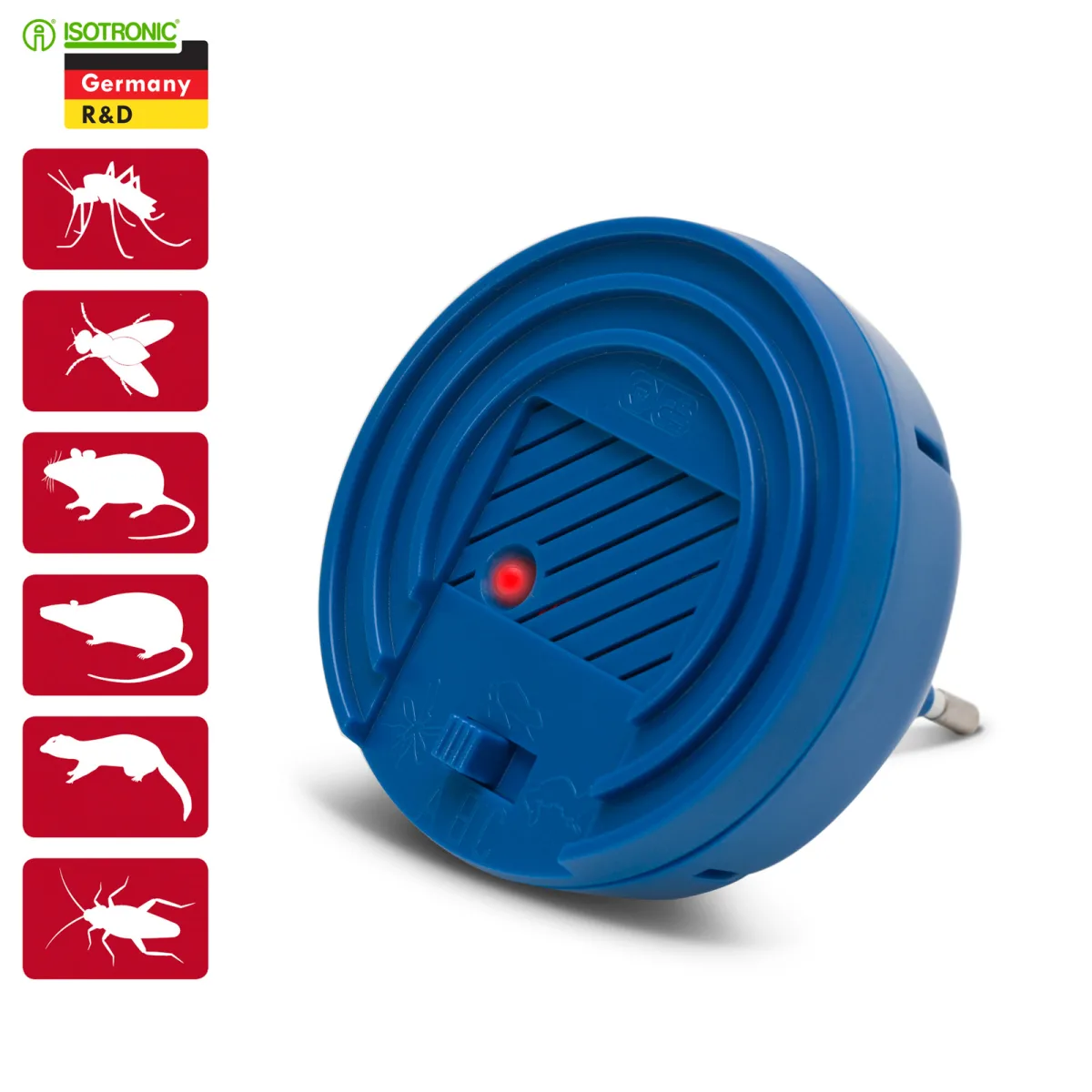 Repelent insecte ultrasunete 230V, frecventa variabila, LED, 40m², interior