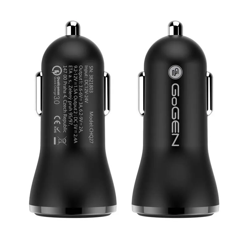Adaptor incarcare priza auto GoGEN CHQ 27, 2x USB, 2.4A cu functie de incarcare rapida QC 3.0, 18W, negru - imagine 4