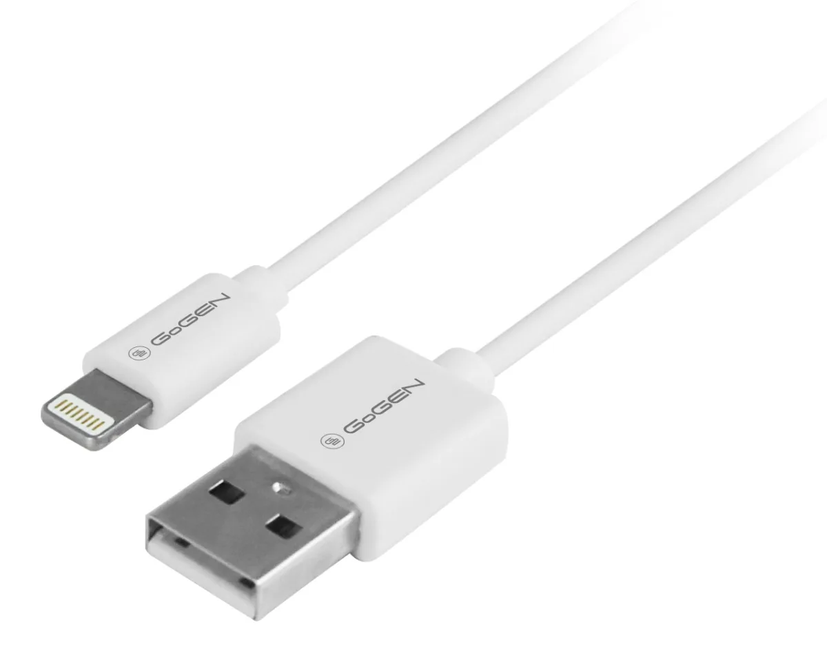 Cablu de incarcare si transfer de date GoGEN, USB la Lightning, 2 metri, alb