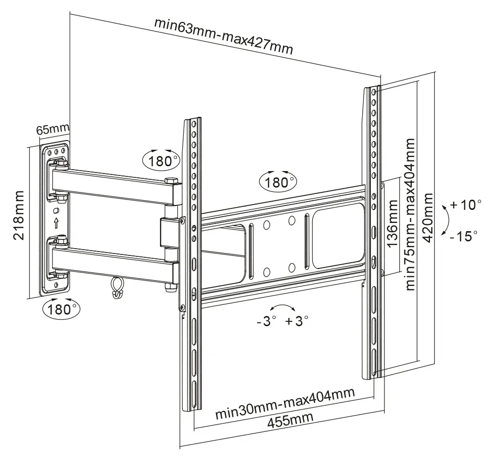 Suport TV reglabil GoGEN L, diagonala 32" la 55" (81-140 cm), 35 Kg, VESA, rotire si inclinare, negru - imagine 2