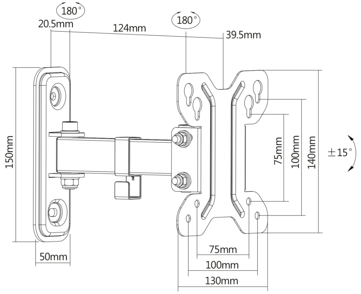 Suport TV reglabil GoGEN S, diagonala 13" la 27" (33-68 cm), 30 Kg, VESA, rotire si inclinare, negru - imagine 3