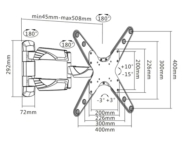 Suport TV reglabil GoGEN L, diagonala 23" la 55" (60-140 cm), 35 Kg, VESA, rotire si inclinare, negru - imagine 2