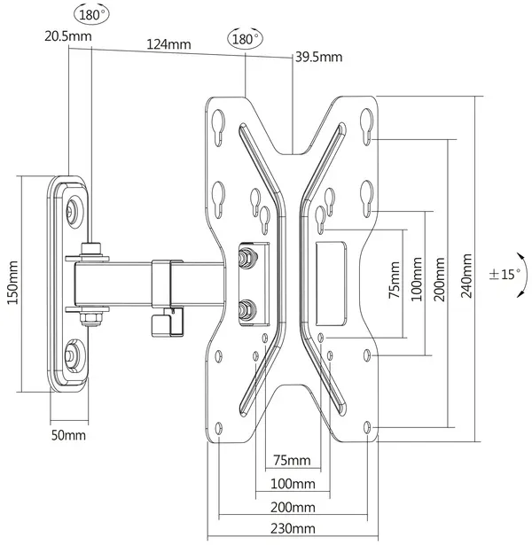 Suport TV GoGEN M reglabil, diagonala 23" la 42" (60-107 cm), 30 Kg, VESA, rotire si inclinare, negru - imagine 2