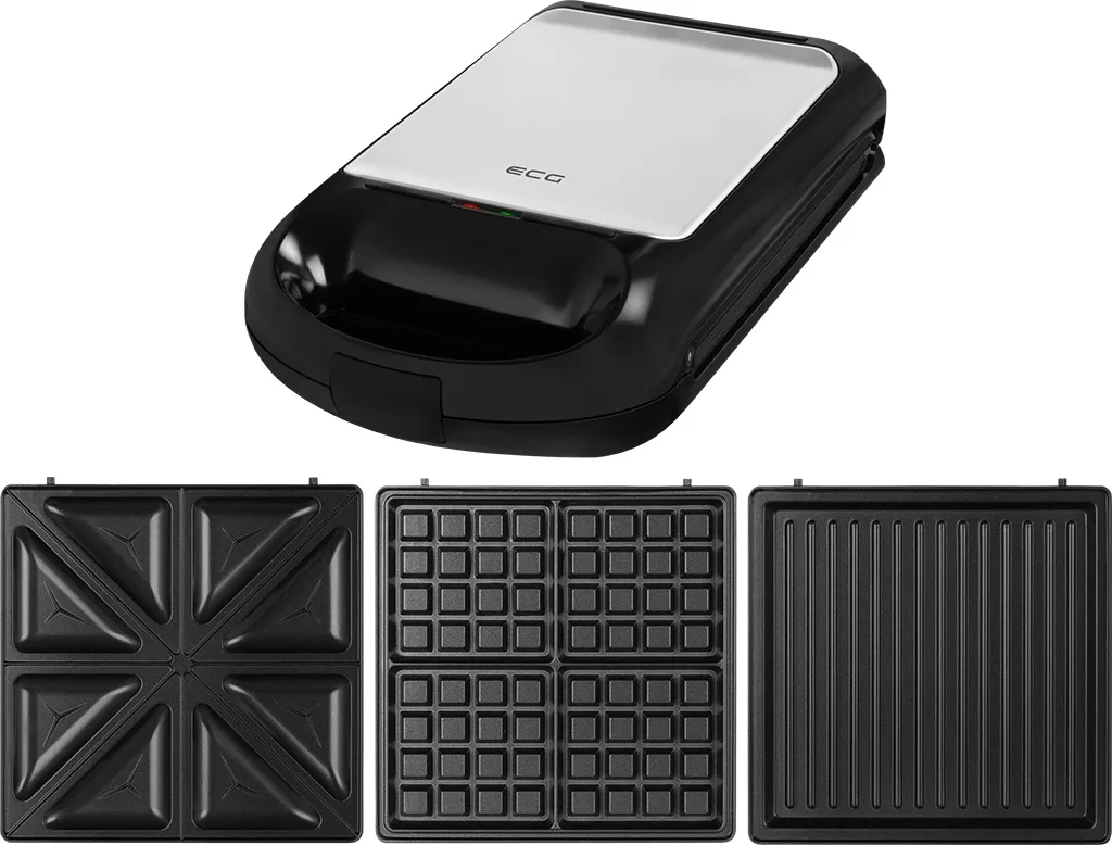 Sandwich maker grill ECG S 4310, 1200 W, 3 tipuri de placi interschimbabile 23 x 23 cm, unghi deschidere 105° - imagine 3