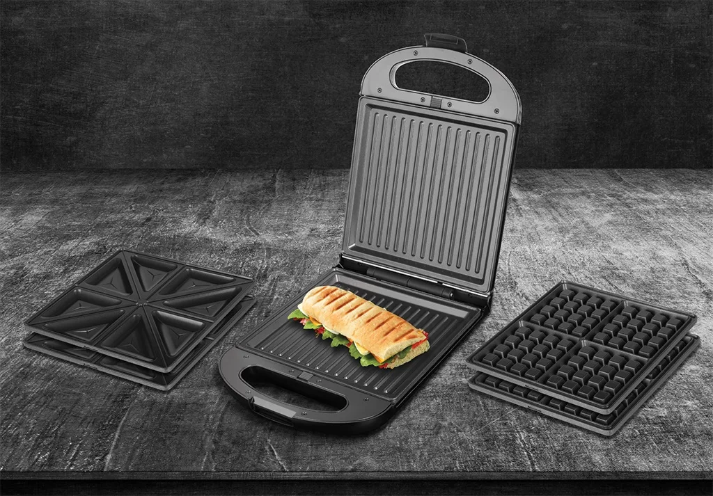 Sandwich maker grill ECG S 4310, 1200 W, 3 tipuri de placi interschimbabile 23 x 23 cm, unghi deschidere 105° - imagine 11