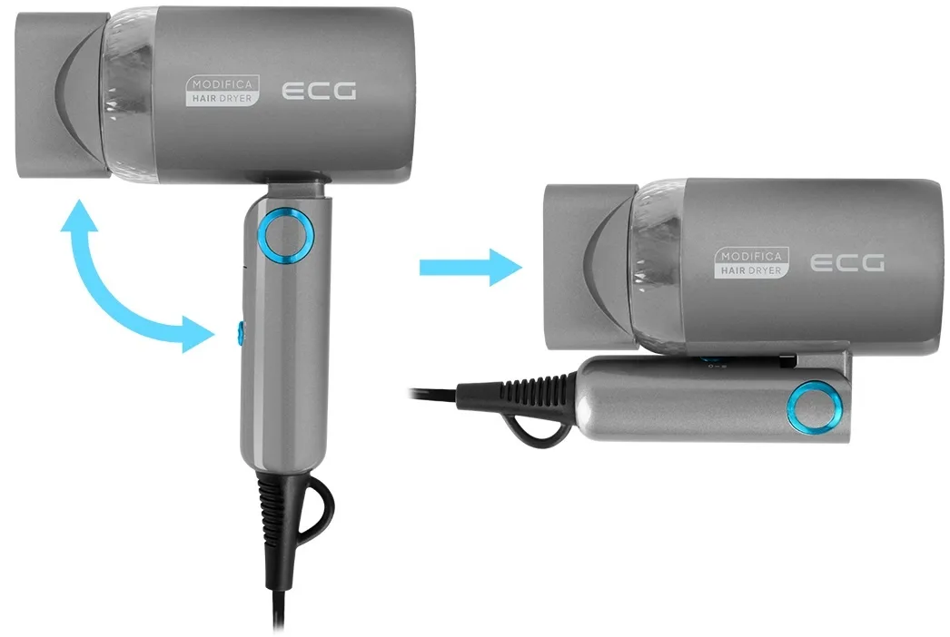 Uscator de par pentru voiaj ECG Grigio Piccolo, 1200 W, 2 viteze, 2 niveluri de temperatura, maner pliabil, gri - imagine 5