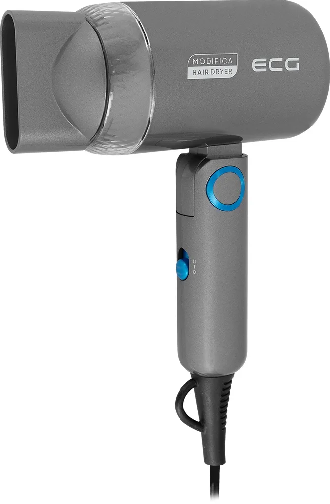 Uscator de par pentru voiaj ECG Grigio Piccolo, 1200 W, 2 viteze, 2 niveluri de temperatura, maner pliabil, gri