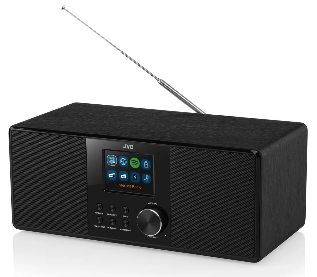 Radio internet JVC RA-E981B, 10W RMS, tuner DAB+/FM, Bluetooth, LCD 2.8”, WiFi, Spotifiy Connect, telecomanda, USB, AUX, negru - imagine 2