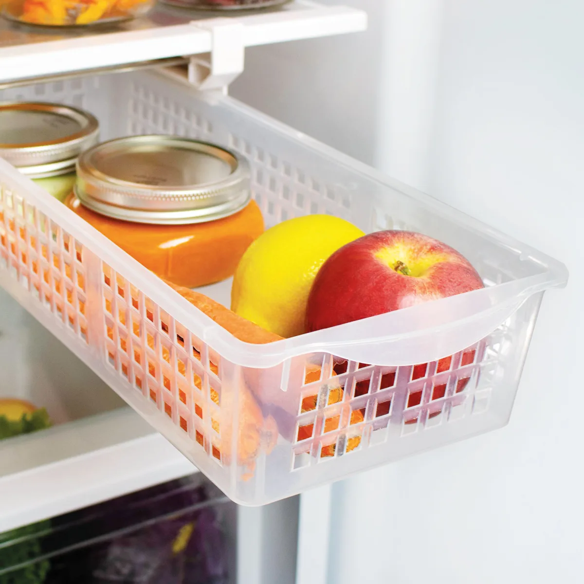 Cos organizator frigider extensibil 41x16x9.5 cm, pentru legume fructe oua, montare pe raft, BPA free