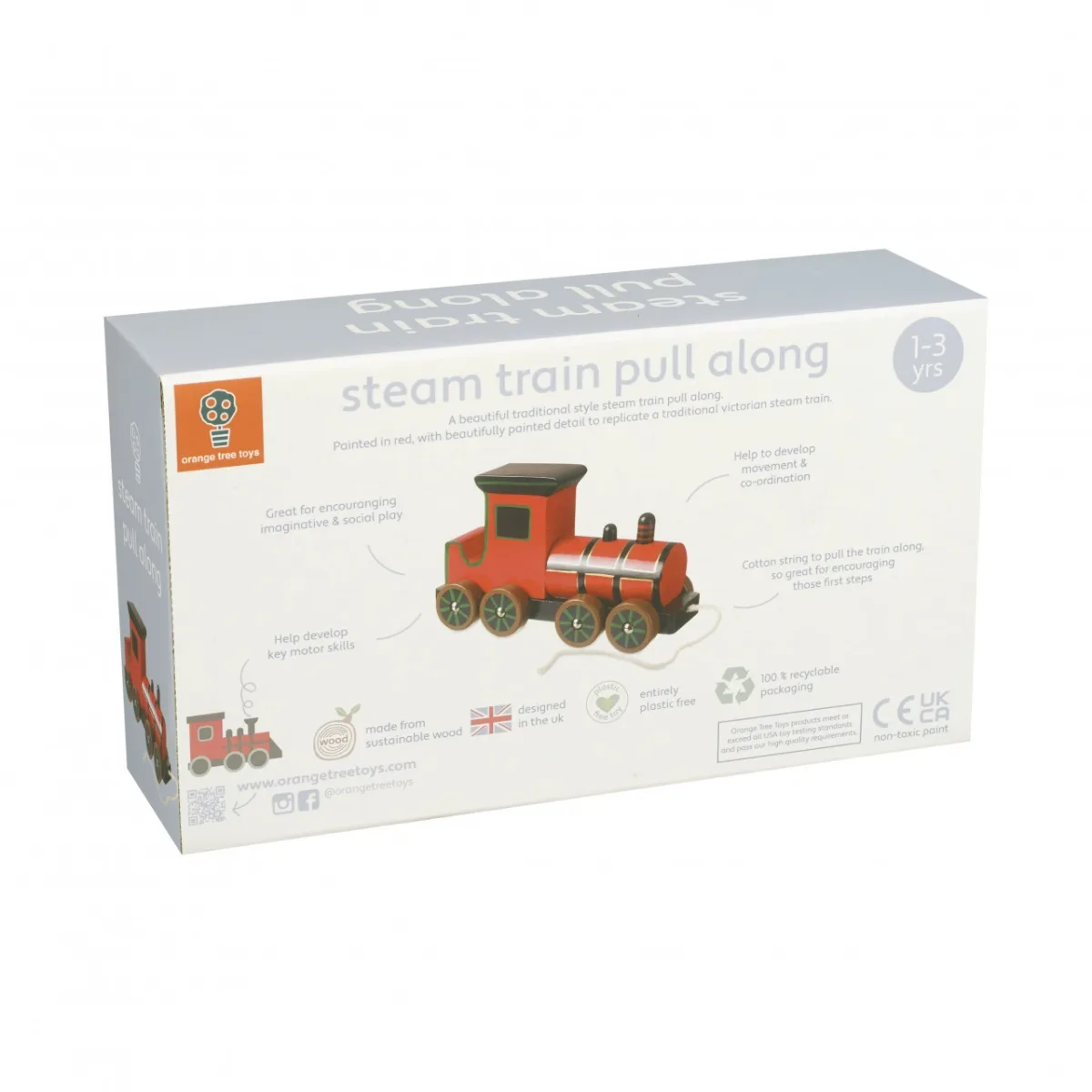 Jucarie de tras Locomotiva cu aburi, Orange Tree Toys - imagine 5