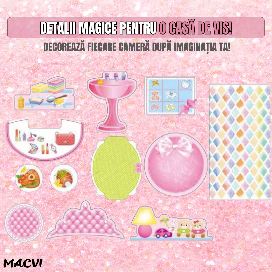 Casuta de papusi Macvi® transformabila tip gentuta portabila, cu accesorii diverse, compacta, usor de transportat, pentru joaca imaginativa si dezvoltarea abilitatilor copiilor - imagine 4