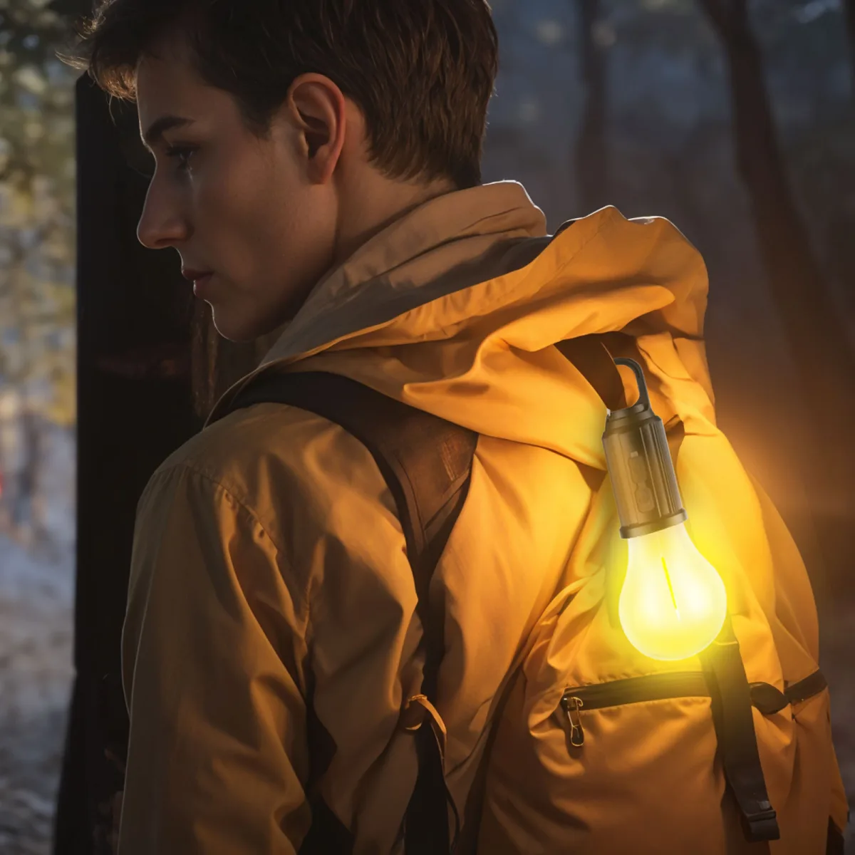 Lampa solara tip bec LED suspendabila, USB-C, 100lm, senzor lumina, camping, IP55