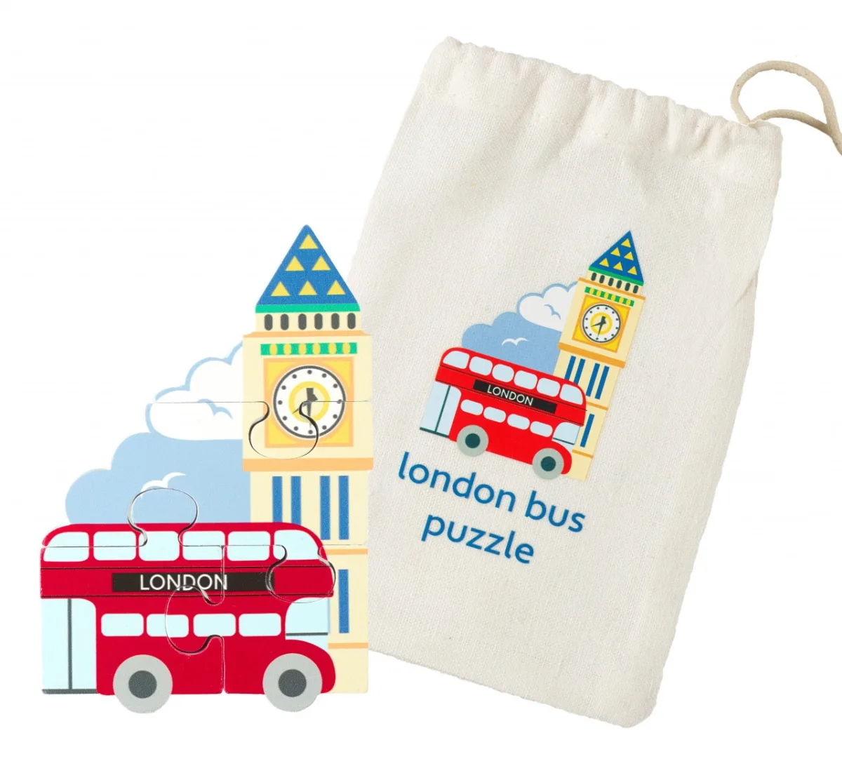 Mini puzzle din lemn autobuzul londonez, Orange Tree Toys - imagine 5