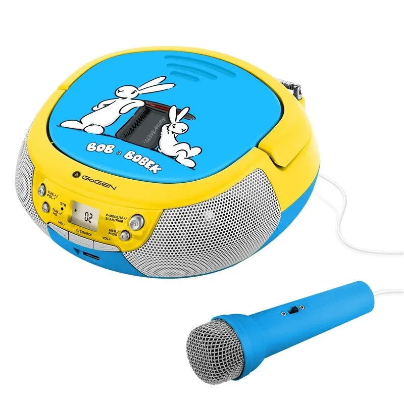 Radio CD pentru copii GoGEN BOB AND BOBEK, 2 x 0,8 W, Bluetooth, karaoke, microfon, MP 3, USB, AUX in, albastru