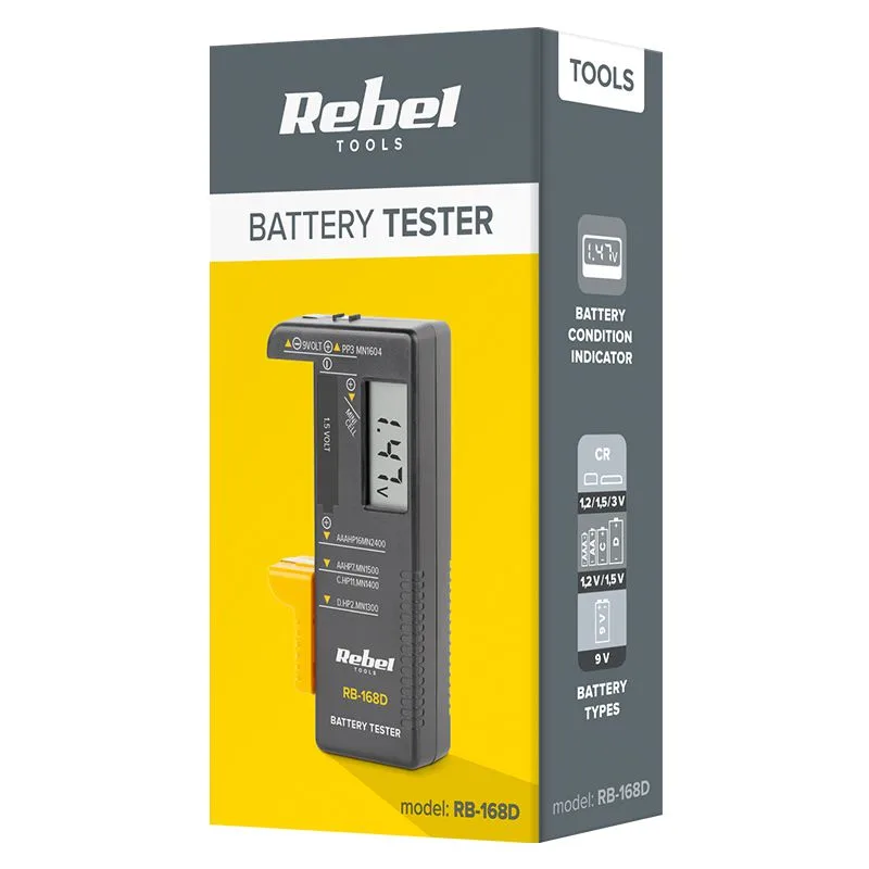 Tester cu afisaj digital pentru baterii 9V Buton AAA AA C D REBEL - imagine 2