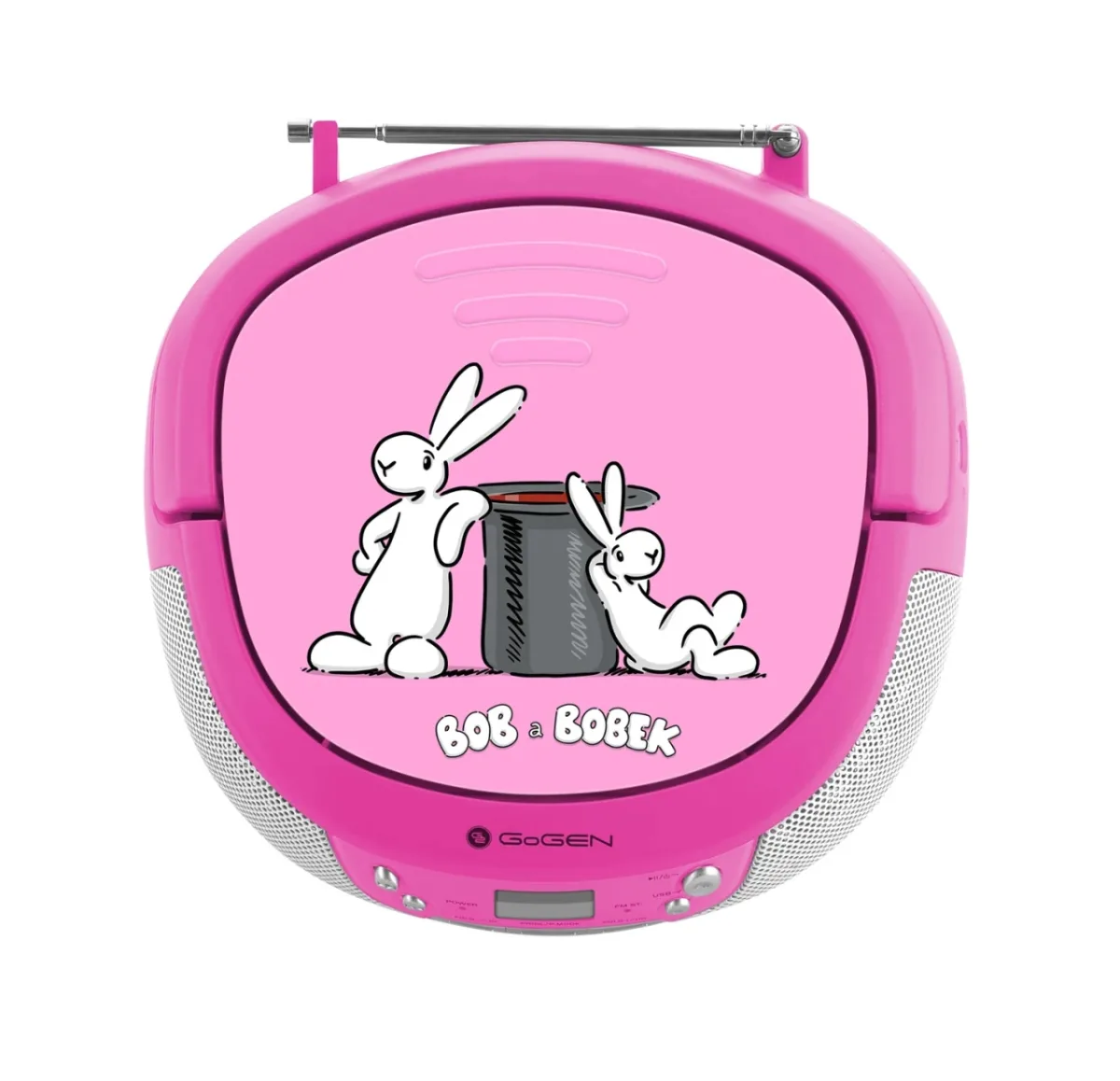 Radio CD pentru copii GoGEN BOB AND BOBEK, 2 x 0,8 W, Bluetooth, karaoke, microfon, MP 3, USB, AUX in, roz - imagine 3