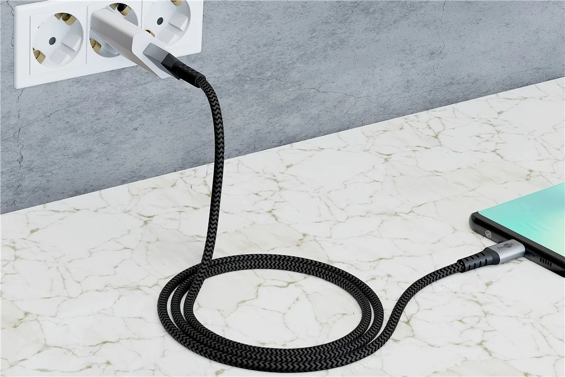 Cablu de date si incarcare USB type C 1m 3A gri/argintiu textil flexibil Goobay 49296 - imagine 8