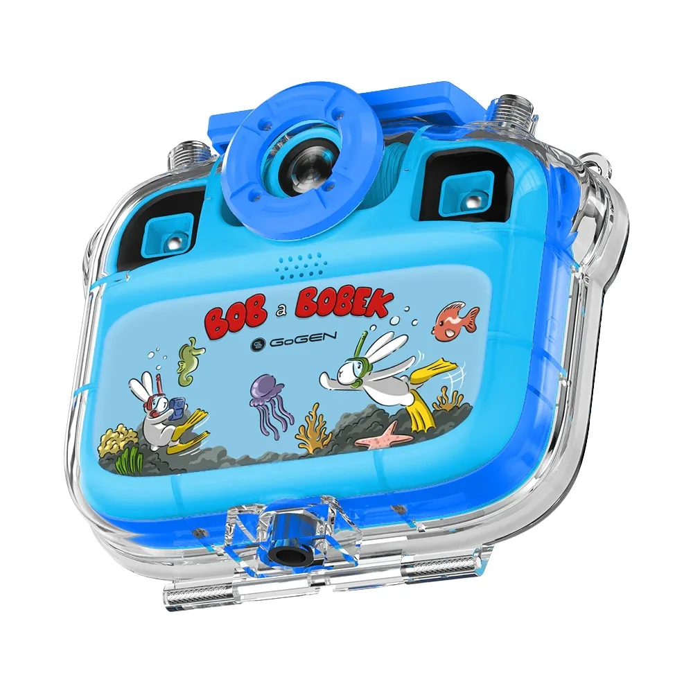 Aparat foto-video pentru copii GoGEN BOB si BOBEK AQUA FOTO, 12 Mpx , camera selfie, carcasa impermeabila, IP68, albastru