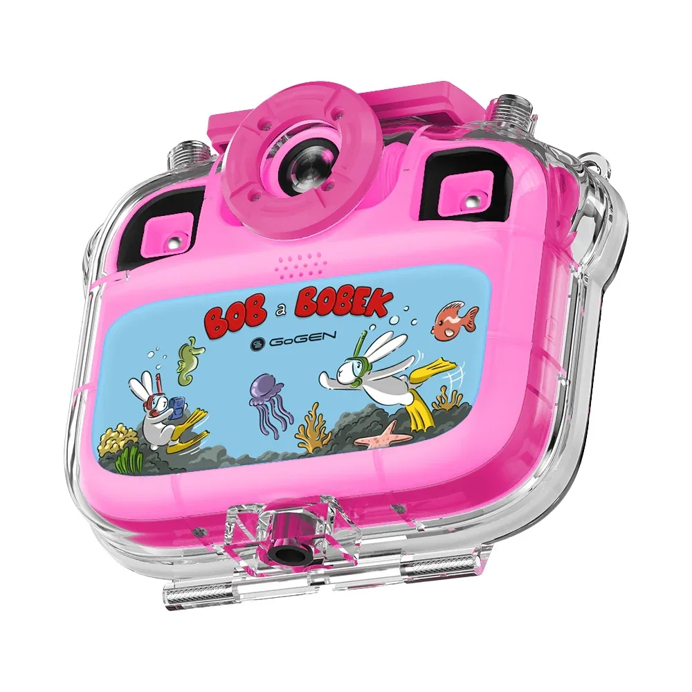 Aparat foto-video pentru copii GoGEN BOB si BOBEK AQUA FOTO, 12 Mpx , camera selfie, carcasa impermeabila, IP68, roz