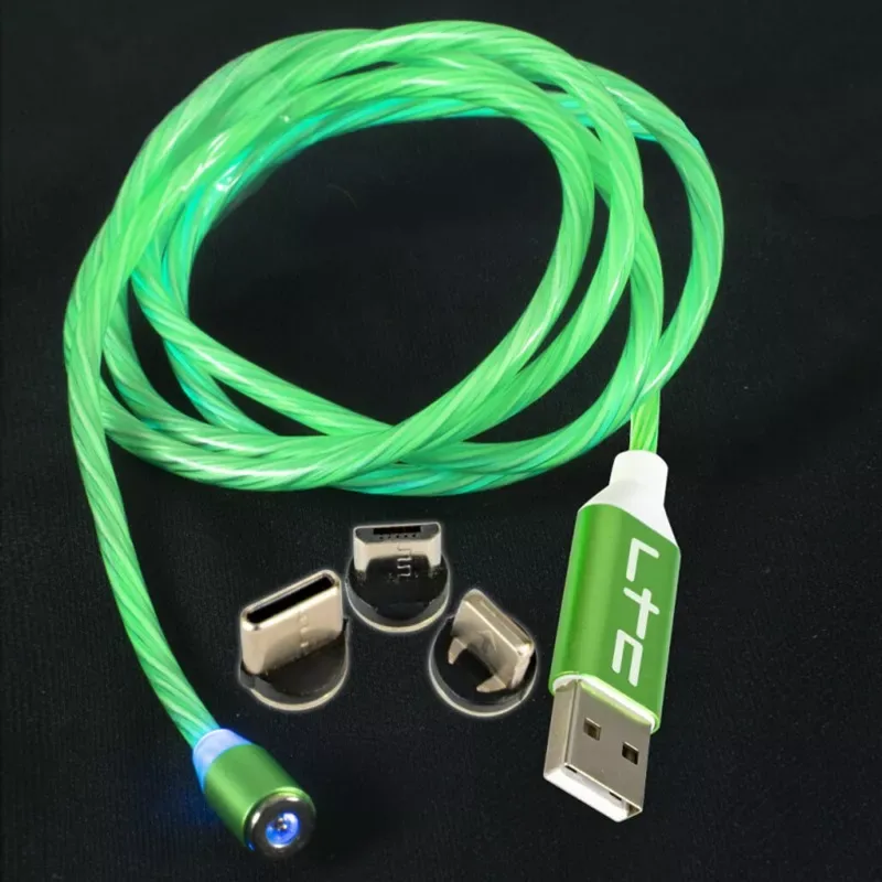 Cablu 1m 3in1 USB TYPE C iPhone Micro USB iluminat LED verde - imagine 2