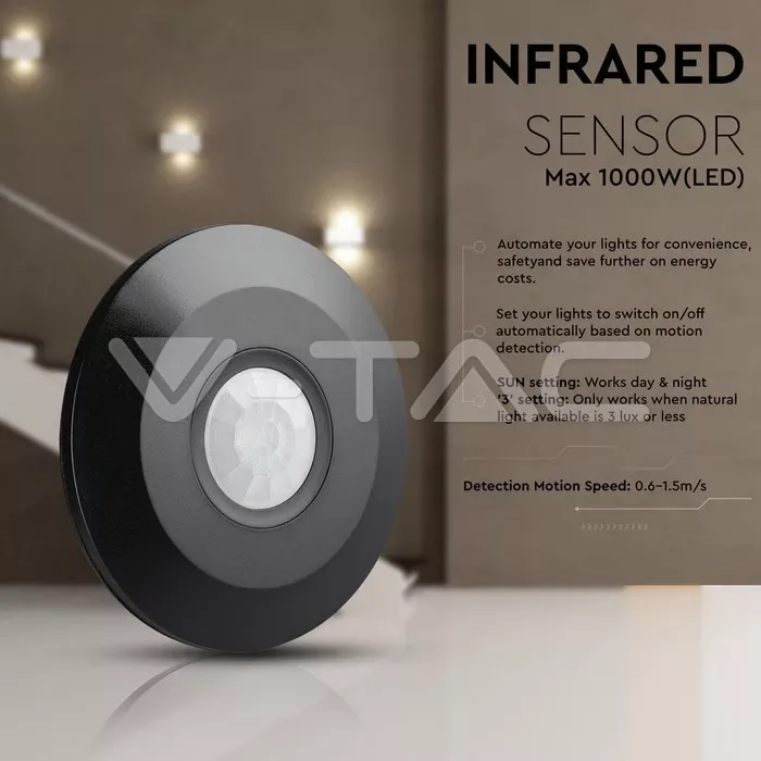 Senzor miscare cu montaj pe tavan 360 grade negru max 2000W V-TAC - imagine 7