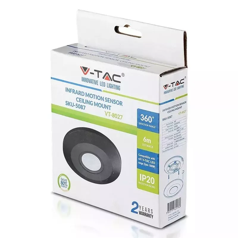 Senzor miscare cu montaj pe tavan 360 grade negru max 2000W V-TAC - imagine 9