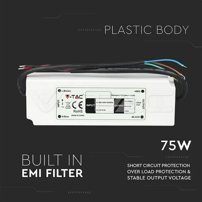 Sursa alimentare banda LED 12V 6A 75W IP67 V-TAC - imagine 4