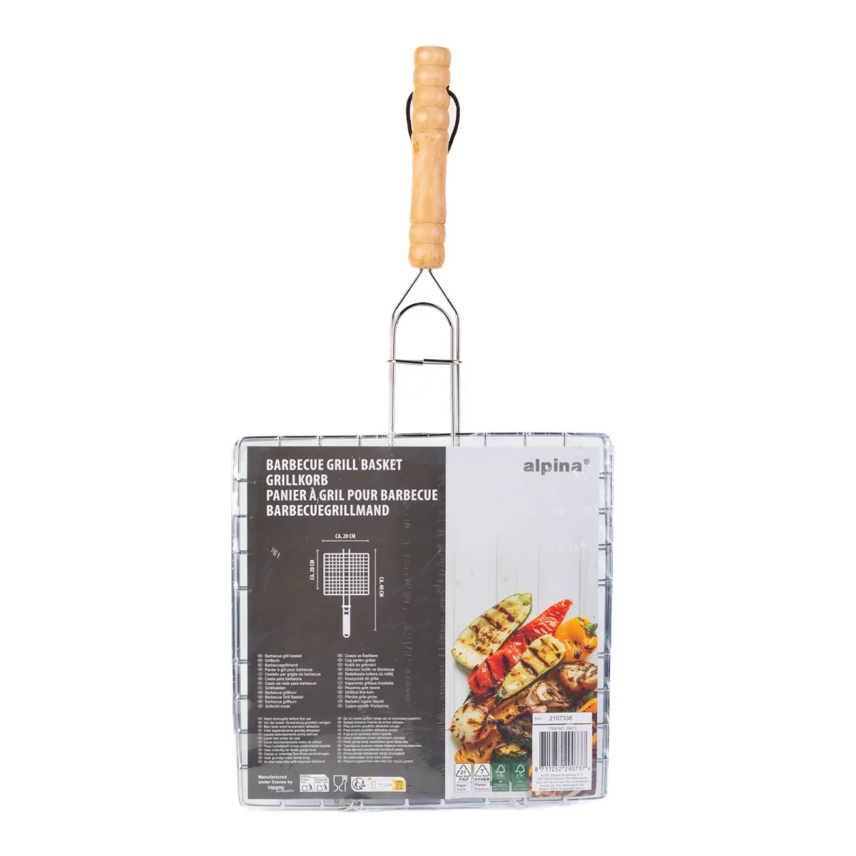 Gratar tip plasa pentru carne si legume cu maner din lemn, suprafata 20 x 20 cm, BBQ