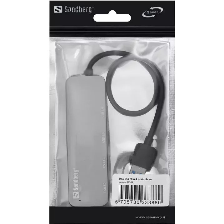 Hub USB 3.0 Sandberg 333-88 Saver 4 porturi argintiu - imagine 2