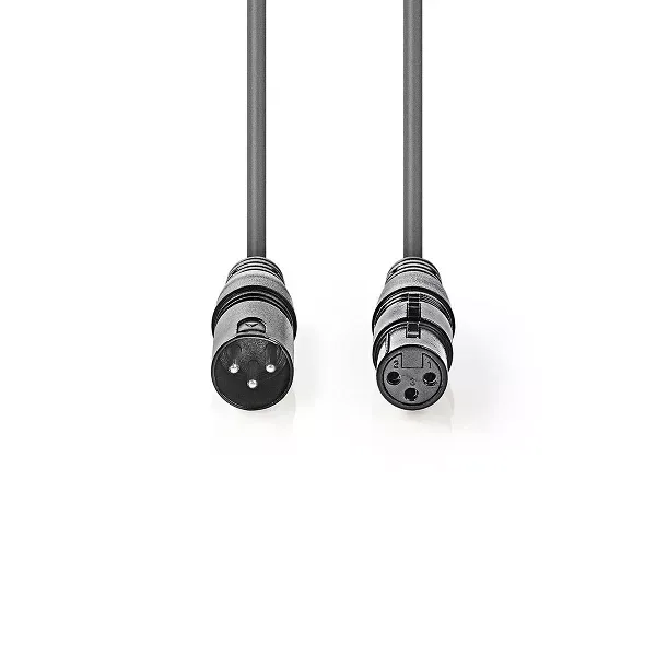 Cablu digital DMX 110 ohmi XLR 3-pini tata - XLR 3-pini mama 3m gri Nedis - imagine 2