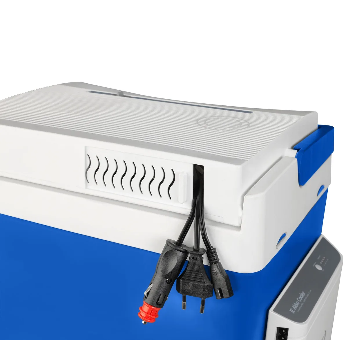 Lada frigorifica auto si camping ZORN Z 26 LNE, 25 litri, alimentare 12V/230V + acumulator extern Li-ion 7.8 Ah, racire-incalzire, alb-albastru - imagine 4