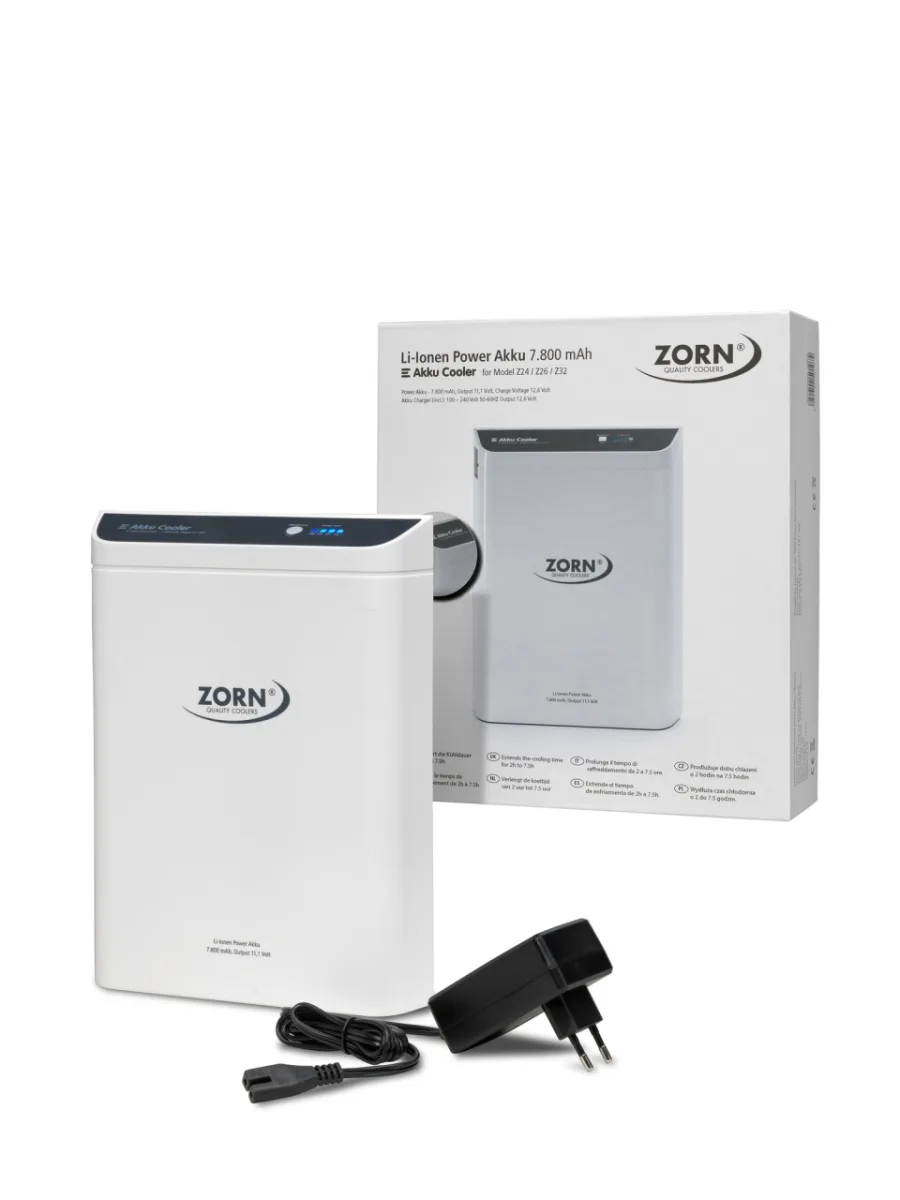 Lada frigorifica auto si camping ZORN Z 26 LNE, 25 litri, alimentare 12V/230V + acumulator extern Li-ion 7.8 Ah, racire-incalzire, alb-albastru - imagine 7