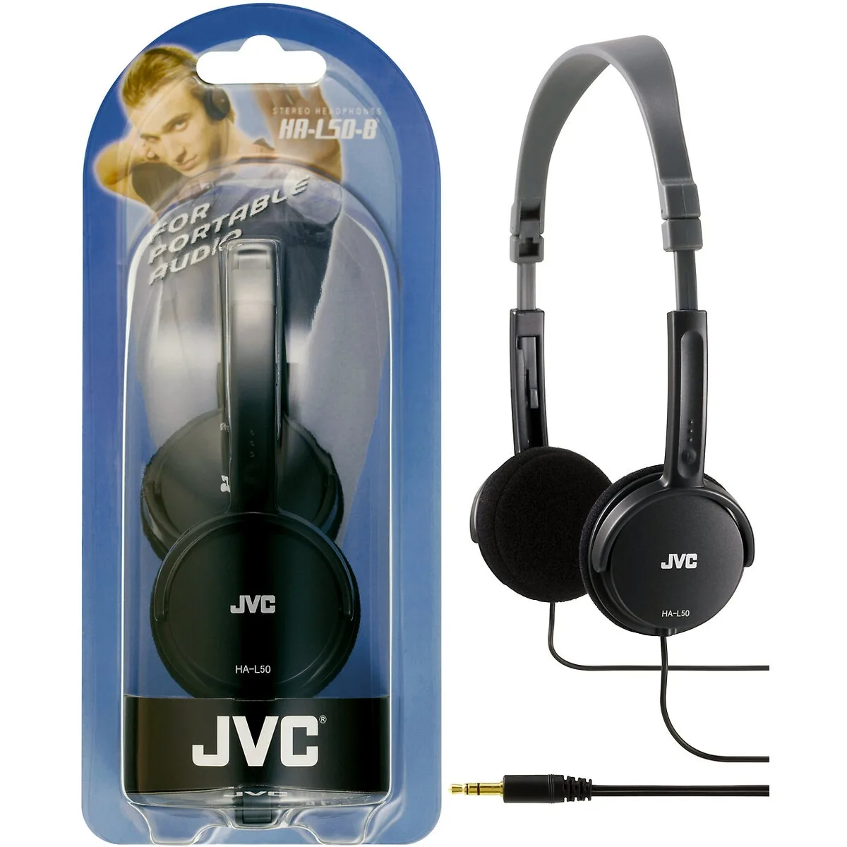 Casti audio JVC HA-L50-BE, Cu fir, On-ear, design elegant, negru - imagine 2