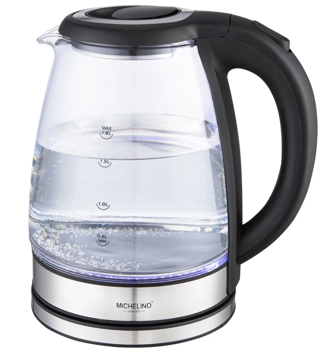 Fierbator electric 139365 Michelino, 1.8 litri, 1800 W, sticla, iluminare LED albastru