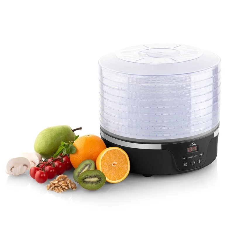Deshidrator de alimente ETA Secca Plus 8301 90000, 380 W, 8 niveluri, 35-70 °C, afisaj LED, negru