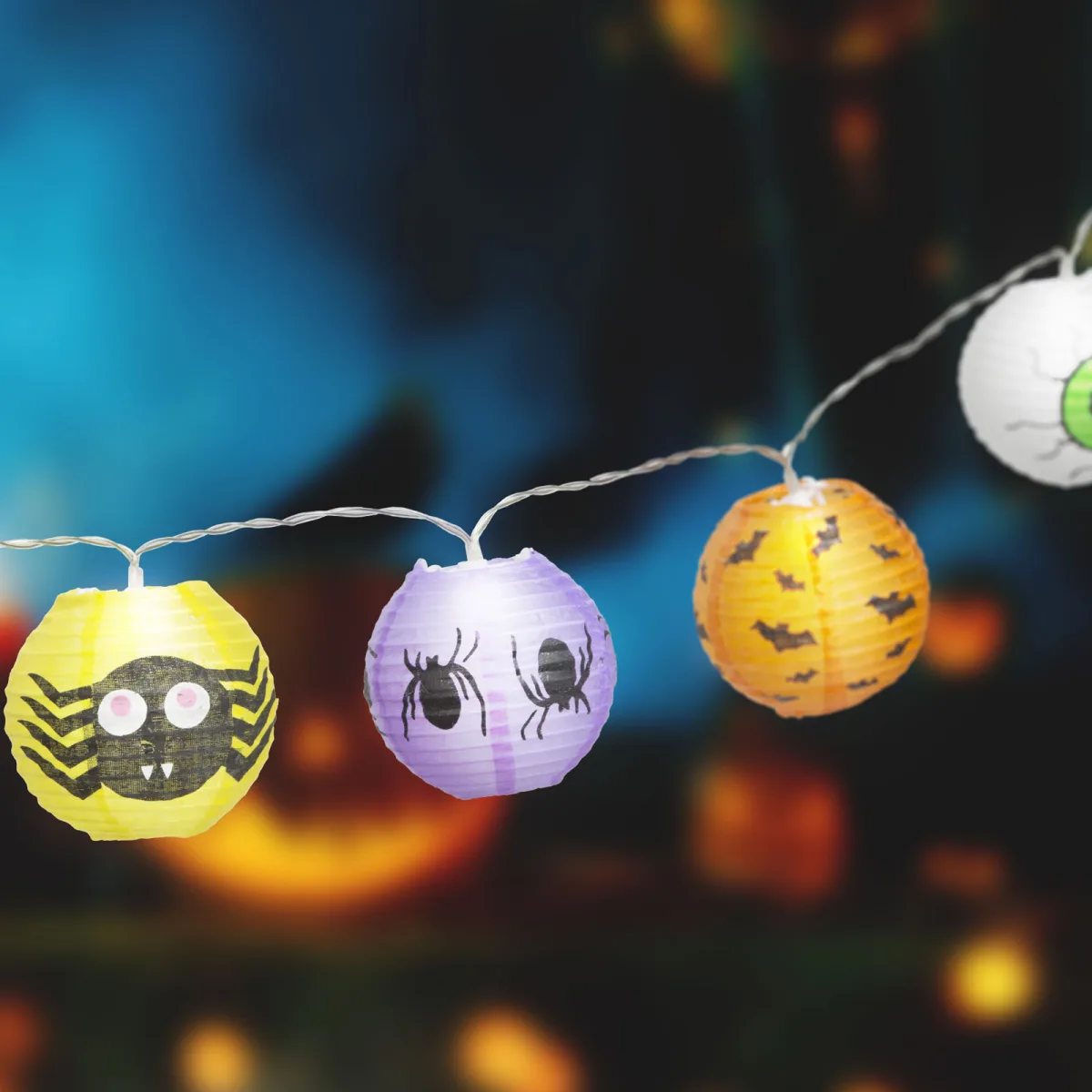 Ghirlanda luminoasa Halloween dovleci 1.5 m, 6 LED alb cald, baterii AA