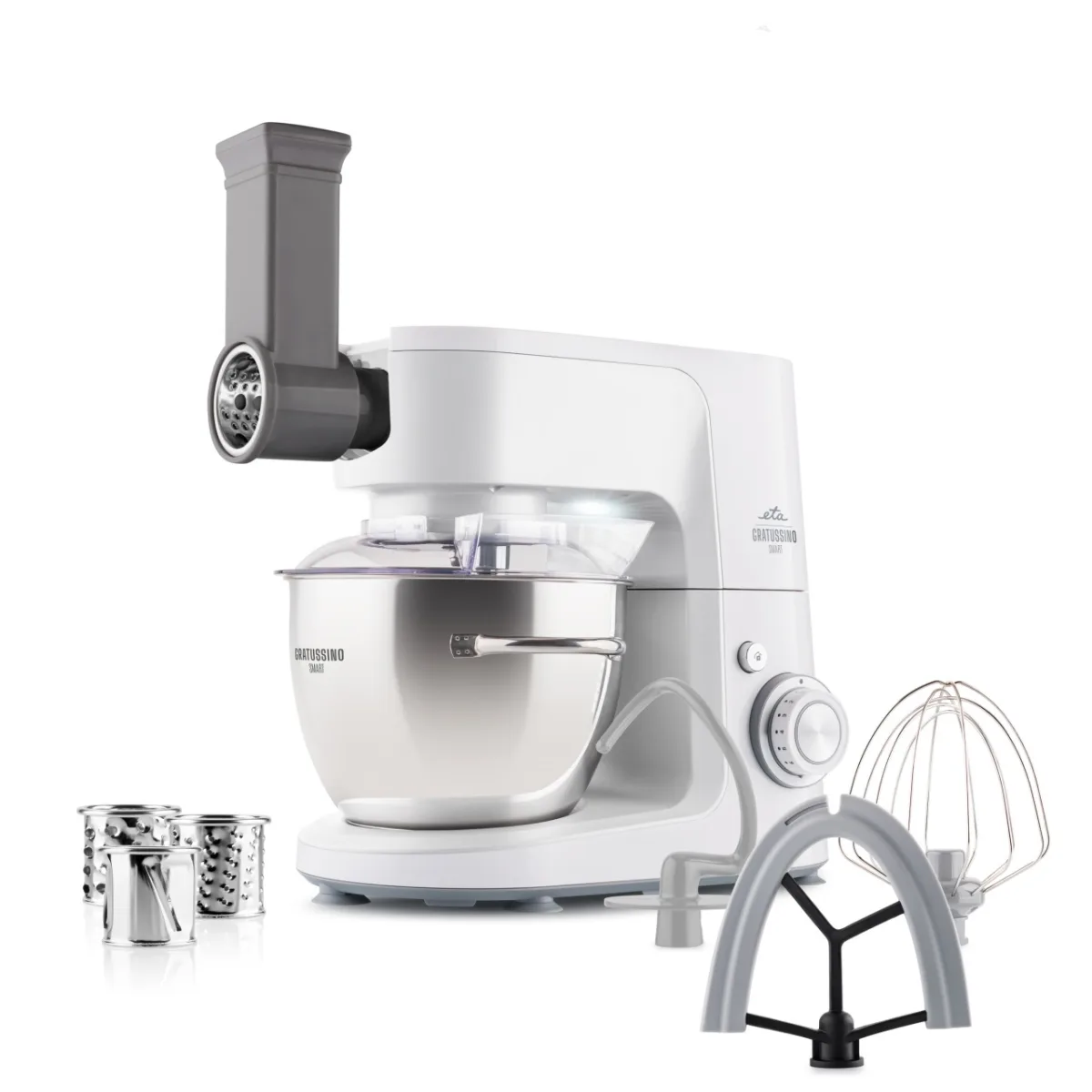 Robot de bucatarie ETA Gratussino III Smart 3023 90000, 1200 W, 4.5 litri, roti dintate metalice, gri/alb