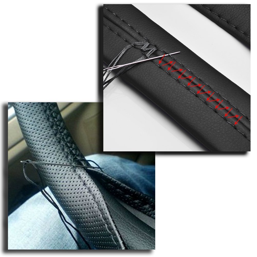 husa volan din piele naturala cu doua dungi rosii, pentru autoturisme, diametru 37 - 39 cm, cu ac si ata (se coase, aspect original) 3 Husa volan din PIELE NATURALA CU DOUA DUNGI ROSII, pentru autoturisme, diametru 37 - 39 cm, cu ac si ata (se coase, aspect ORIGINAL) - imagine 3