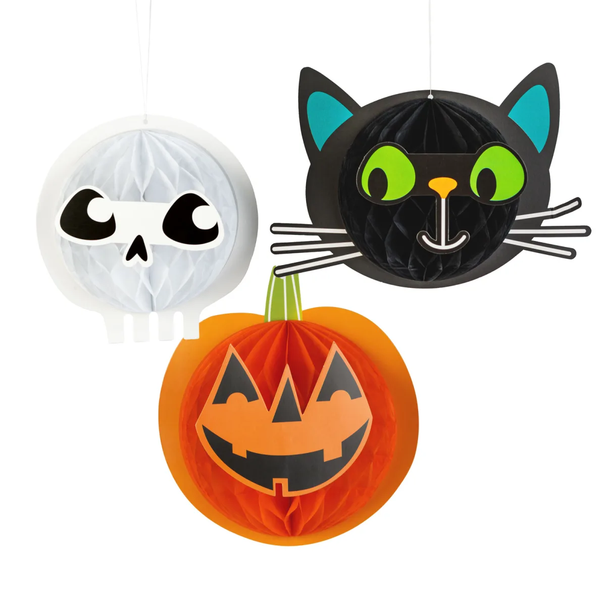 Decor Halloween, set lampioane, dovleac, pisica, craniu, hartie, 20 cm, 3 buc/set - imagine 2