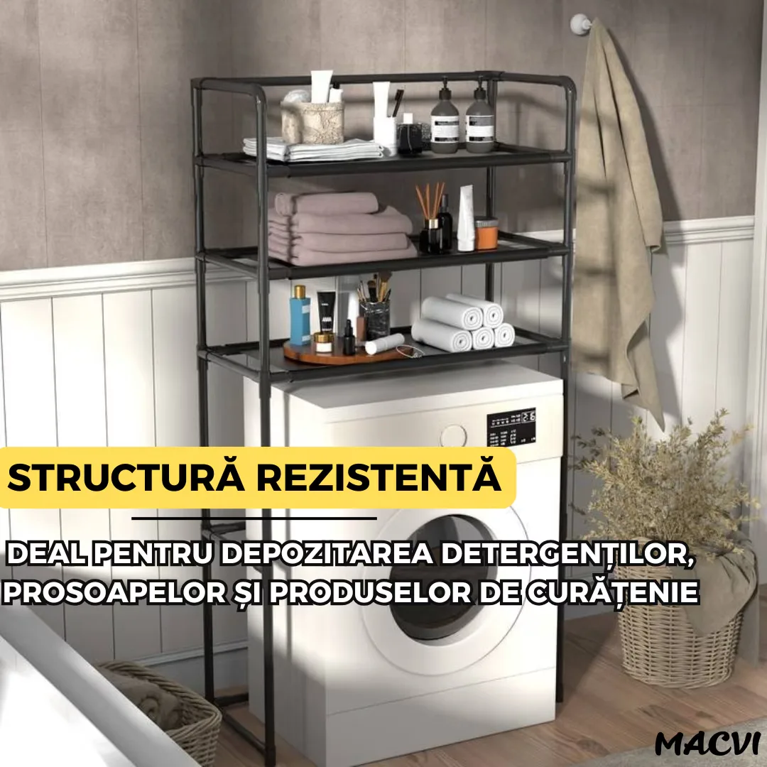 Raft modular Macvi® cu 3 polite pentru deasupra masinii de spalat, 63.5 x 30 x 154 cm, suport depozitare spatiu redus, Alb - imagine 4