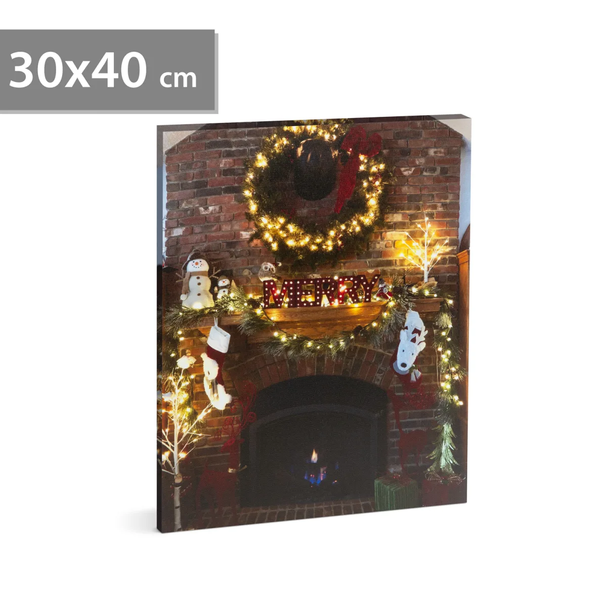 Tablou LED Craciun 40 x 30 cm, decor perete cu lumina alb cald, baterii 2 x AA