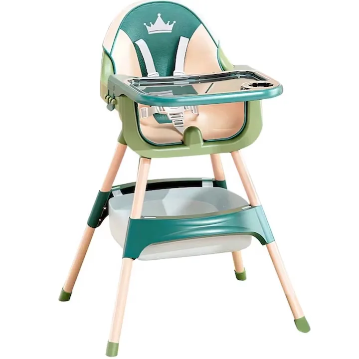Scaun de Masa Copii Macvi® 3 in 1 Reglabil Centura 5 Puncte Tavita Detasabila Verde 6 Luni 6 Ani