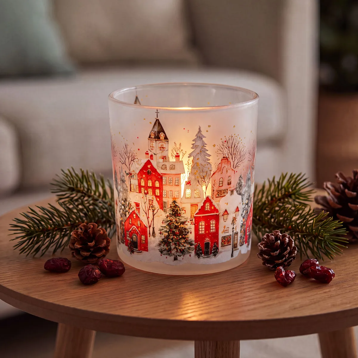 Suport lumanare de Craciun din sticla, pentru pastila tealight, 8 x 7 cm, 2 modele - imagine 3