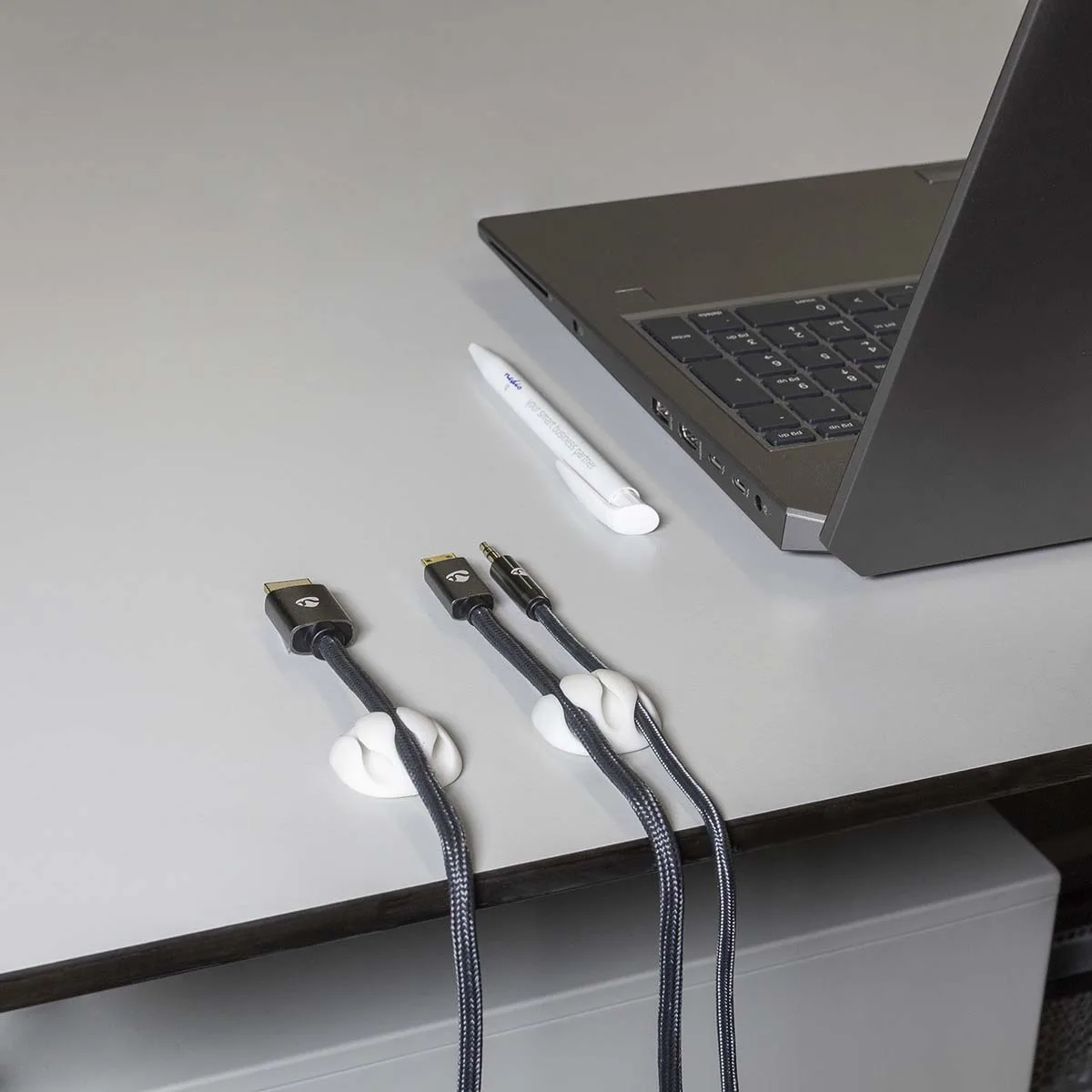 Cable Management Cable Clip Click and Go 4 pcs 3 Slots Maximum cable thickness 5.3 mm TPE White Nedis - imagine 2