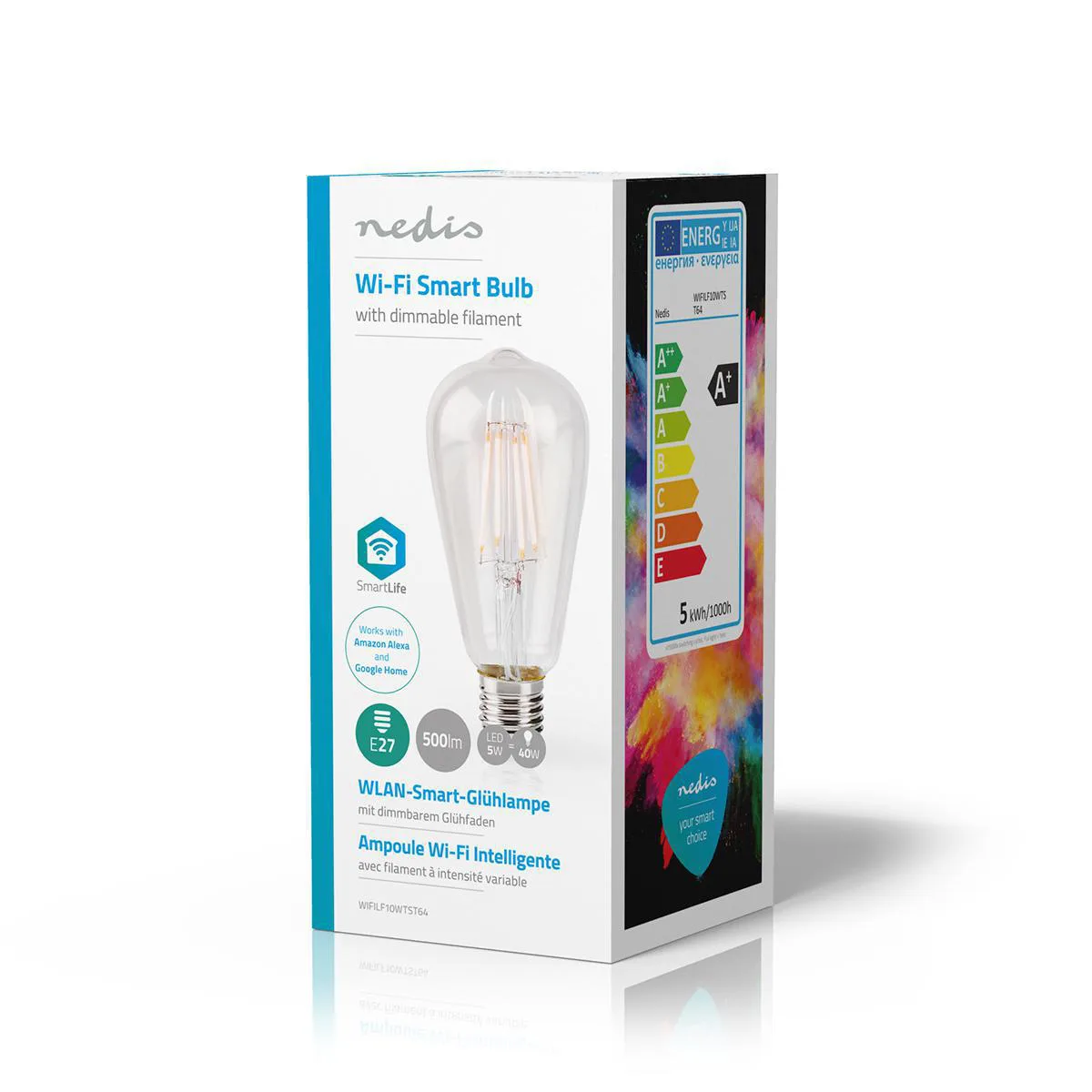 Bec Edison Wi-Fi Smart LED Filament Bulb E27 ST64 5W 500lm Nedis - imagine 4