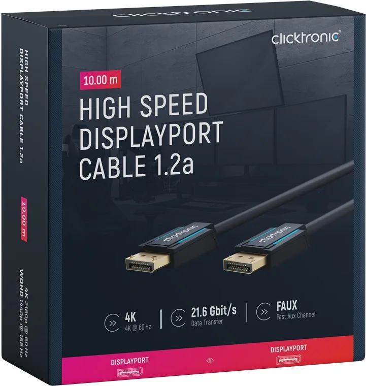Cablu Profesional DisplayPort - DisplayPort 7.5m v1.2a 4K 60Hz 21.6Gbit/s AWG26 OFC Clicktronic 70714 - imagine 7