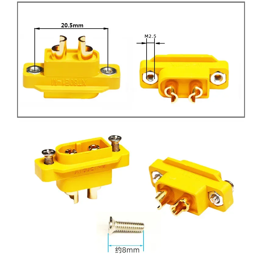 Soclu alimentare DC XT60 tata 2pini lipire montare pe panou 30A 500V galbena AMASS XT60E1-M / XT60E-M - imagine 4