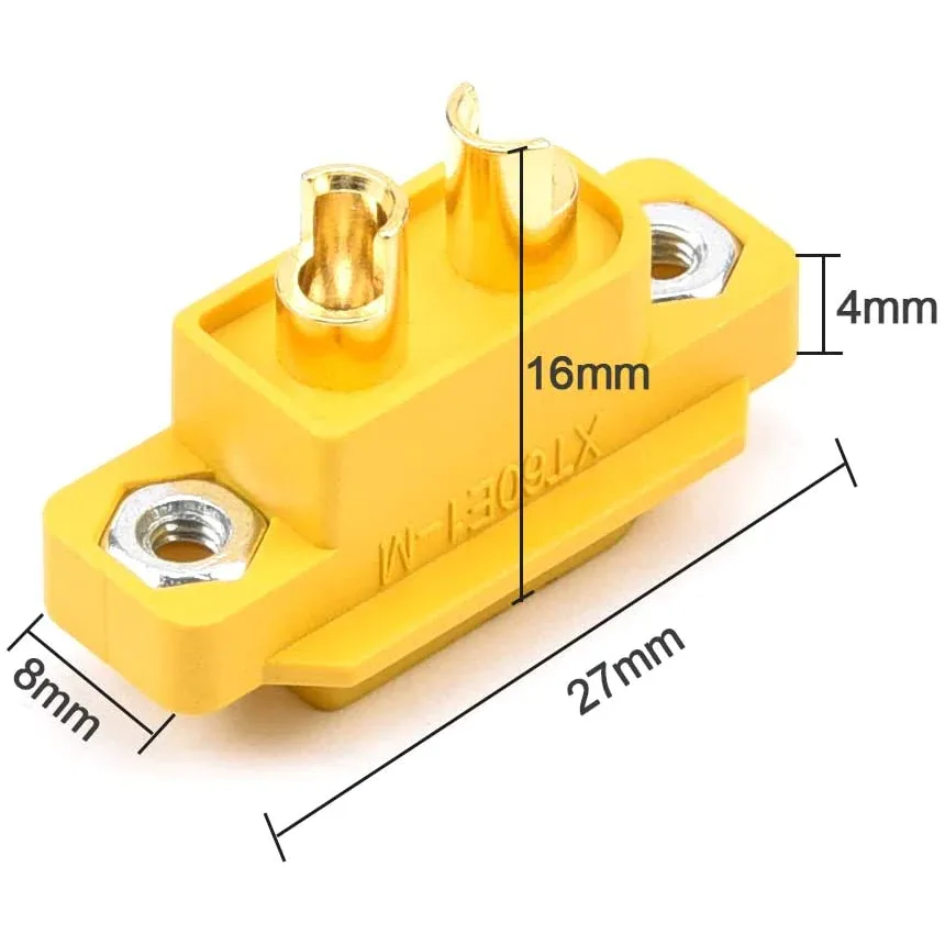 Soclu alimentare DC XT60 tata 2pini lipire montare pe panou 30A 500V galbena AMASS XT60E1-M / XT60E-M - imagine 2