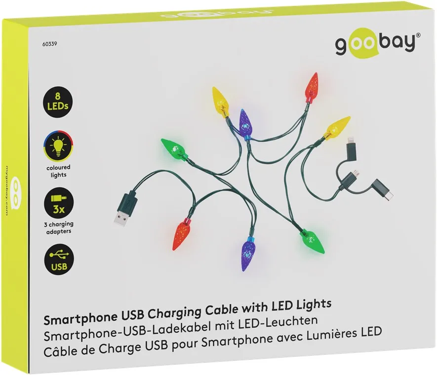 Cablu de incarcare USB pentru smartphone cu lumini LED RGB - Lightning Micro-USB USB type C 90cm Goobay 60339 - imagine 7
