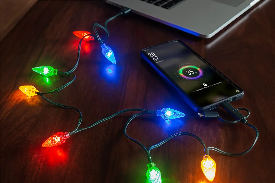Cablu de incarcare USB pentru smartphone cu lumini LED RGB - Lightning Micro-USB USB type C 90cm Goobay 60339 - imagine 6